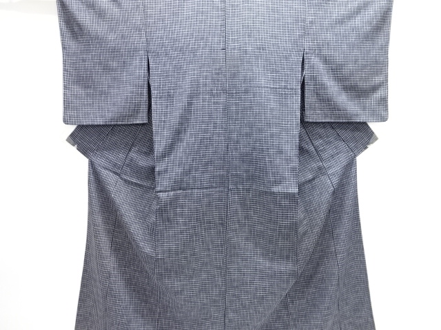 大正ロマン　格子模様織り出し単衣着物